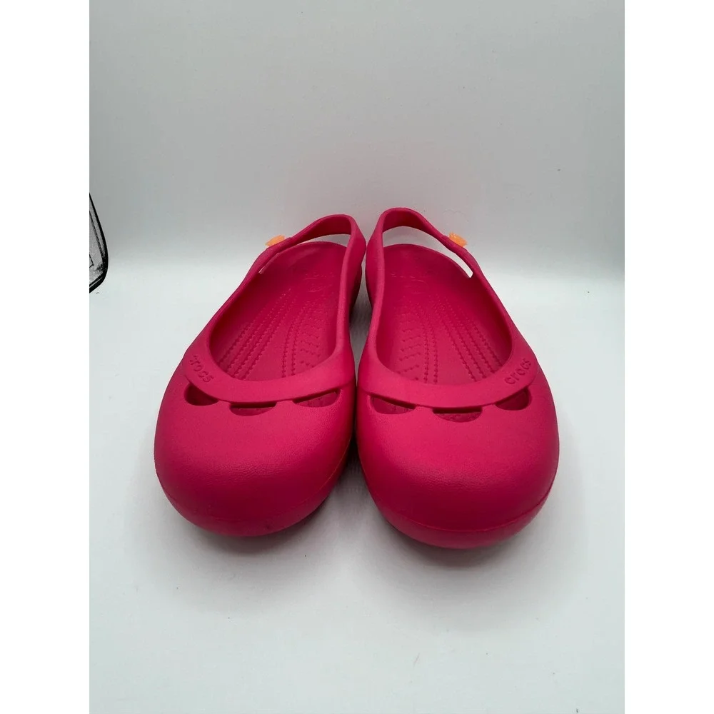 Crocs Shayna Women Sz 11 Pink Mary Jane Slingback Flat Shoes Comfort Clogs